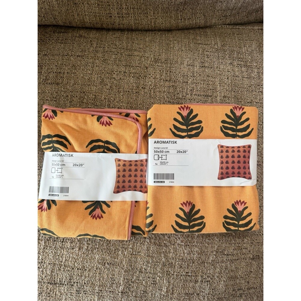 Ikea AROMATISK 2 Pillow Cushion Cover, 100% Cotton 20" x 20" Yellow/Floral - NEW